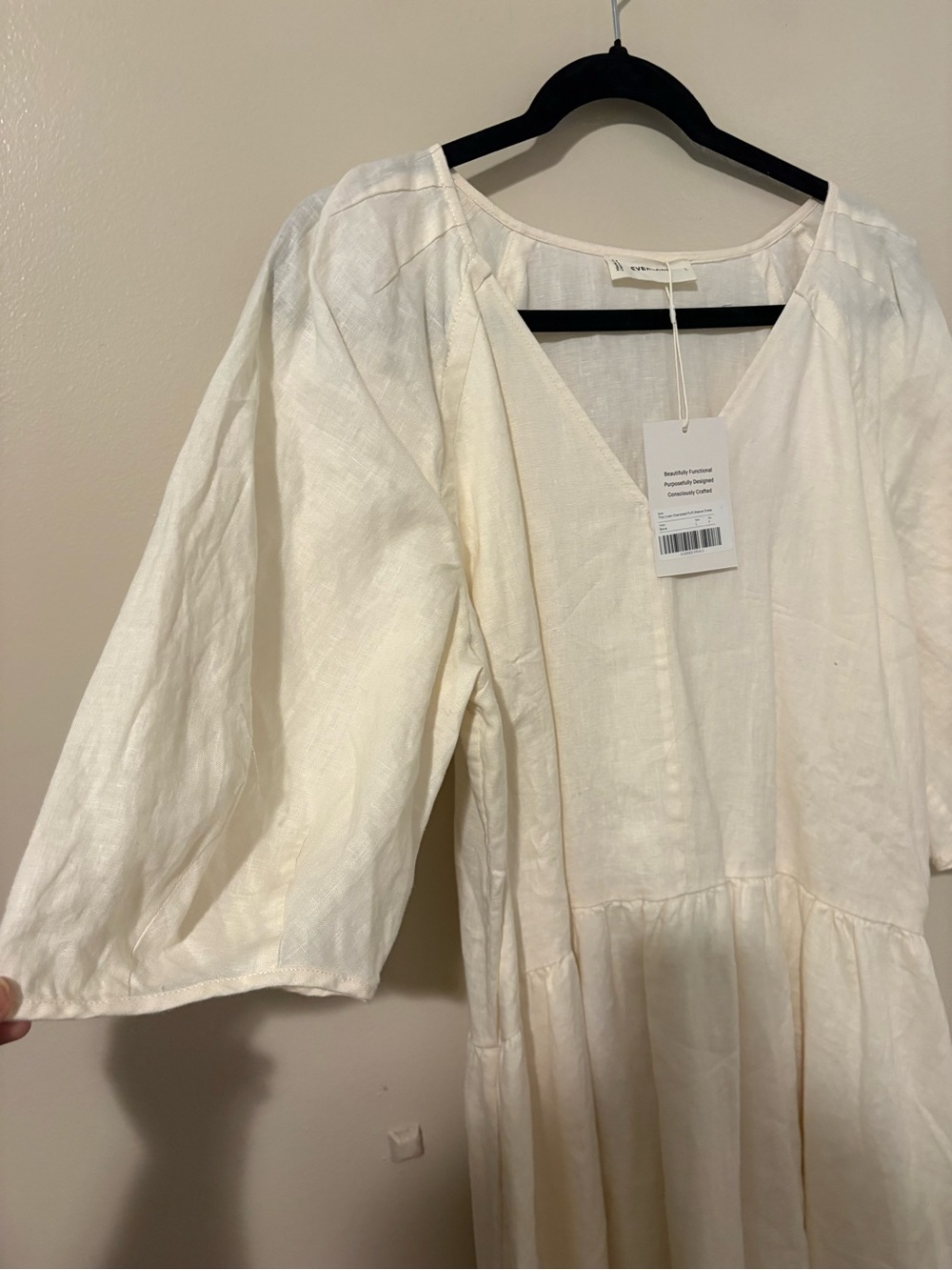 Everlane Linen Oversized Puff Sleeve Dress 100% European Flax Lux Pockets Large - Picture 5 of 12